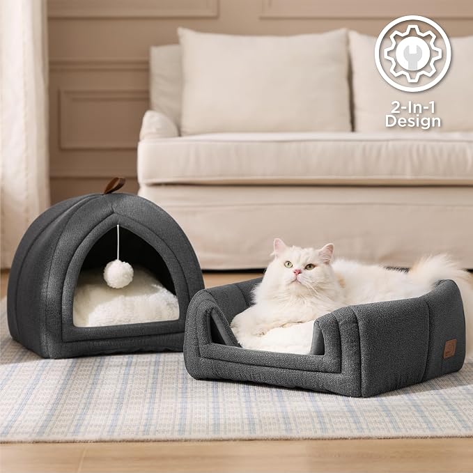 Bedsure Cat Beds for Indoor Cats - 2 in 1 Cat Cave House Tent for Kittens and - Image 3