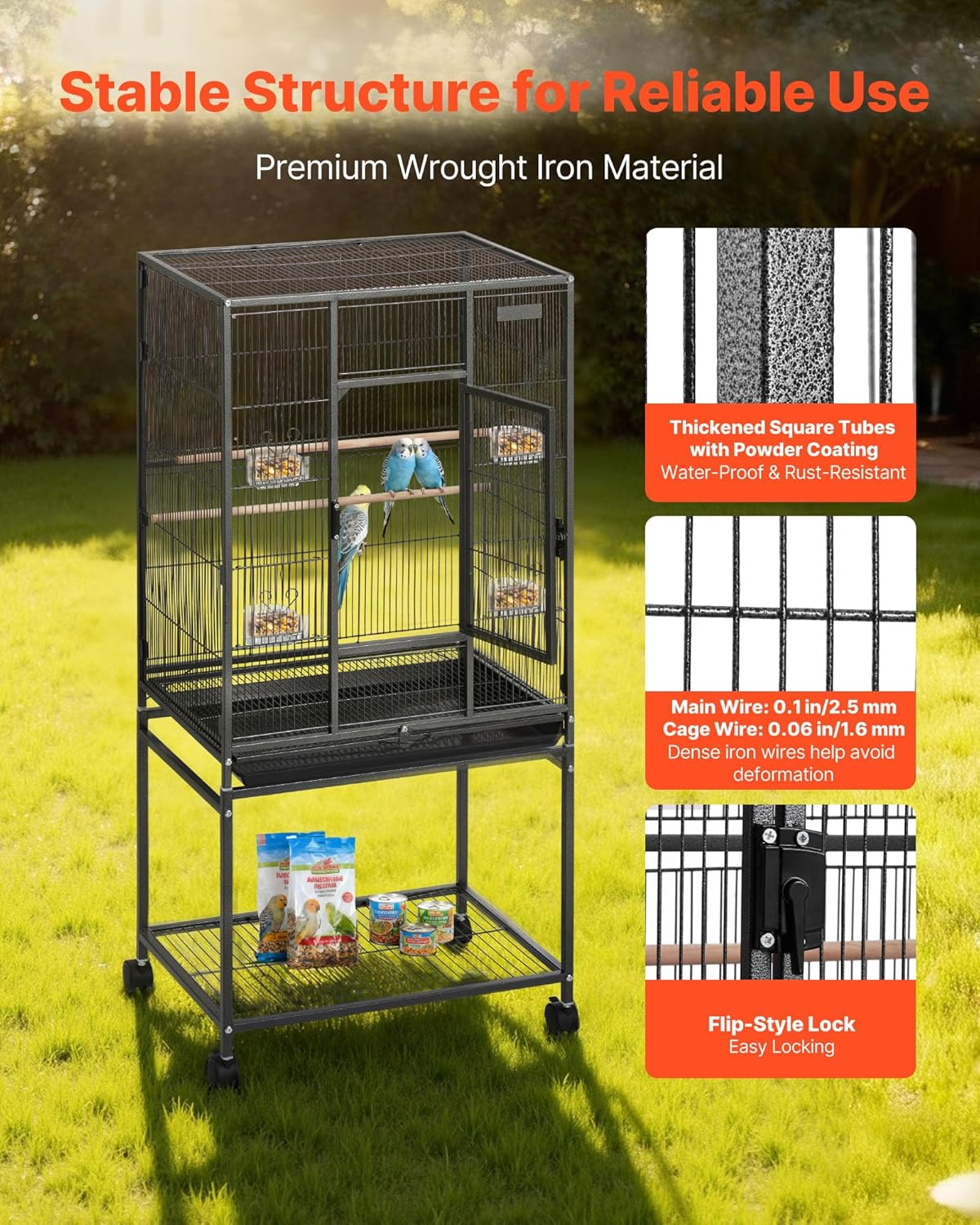 VEVOR Bird Cage, 24.6 x 16.7 x 53.9 Inch, Flat Top - GlobalHabitat Supply