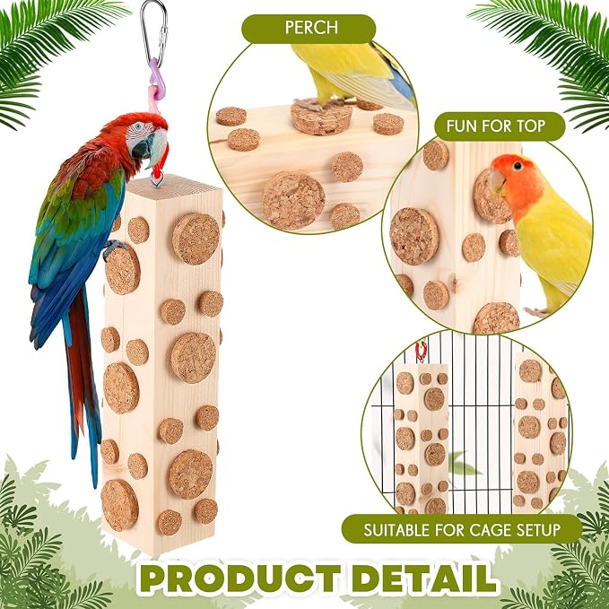 Skyygemm 2 Pcs Bird Parrot Chew Toys Wooden Foraging Hanging - Image 3