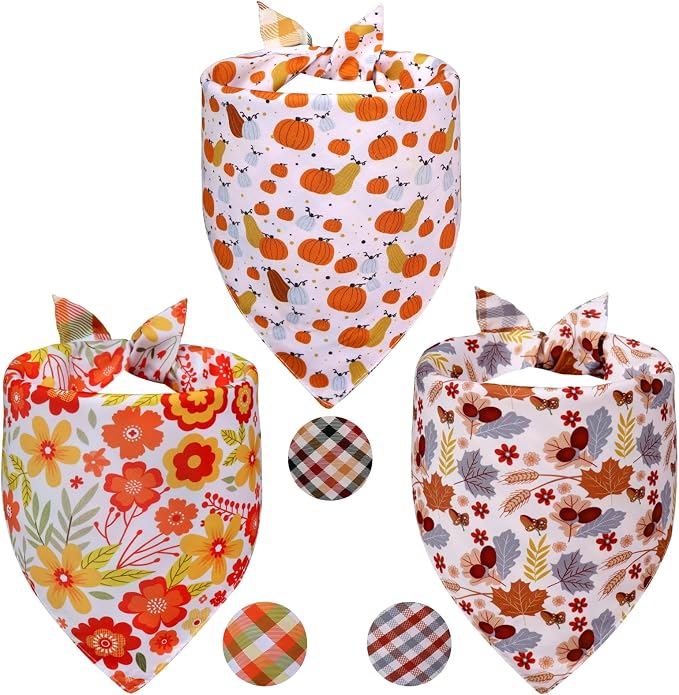 Fall Dog Bandanas Large 3PCS, 6 Pattern Thanksgiving Scarf by Unknown