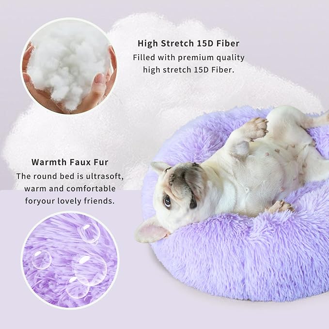 Calming Donut Dogs Beds for Small Dogs Washable, 23inch Plush Round Pet Bed for - Image 5