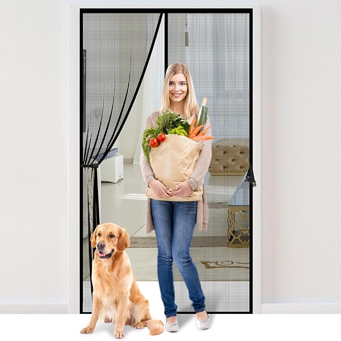 Fiberglass Magnetic Screen Door Fit Door Size 38 x 82 in- Heavy Duty Fiberglass by Iduontis