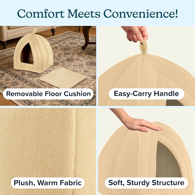 Cat House Indoor Cat Bed with Removable Foam Cushion, Plush Cat Tent Bed - Image 3