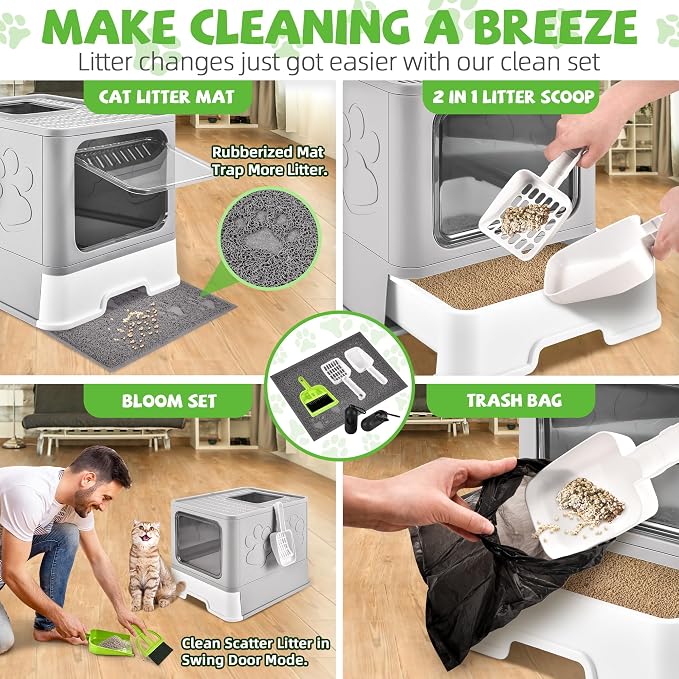 Cat Litter Box with Litter Mat, Foldable Extra Large Free in and Out/One-Way - Image 6