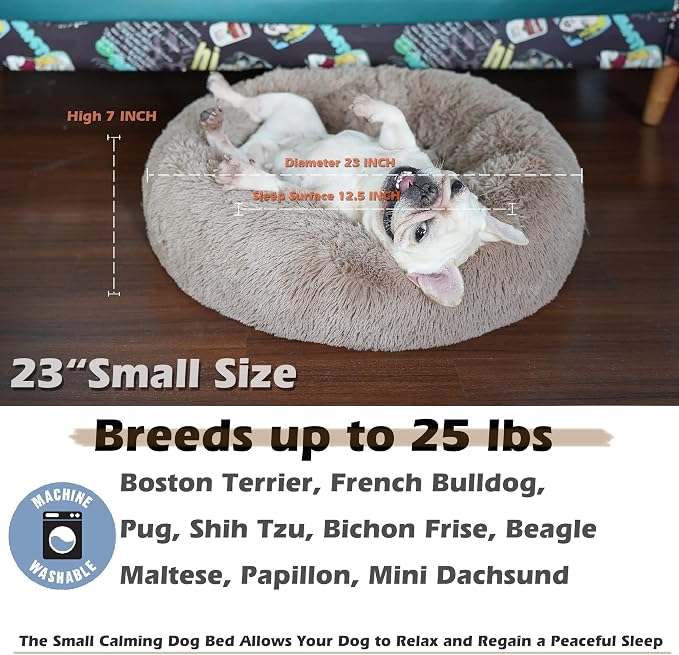 Calming Donut Dogs Beds for Small Dogs Washable, 23inch Plush Round Pet Bed for - Image 3