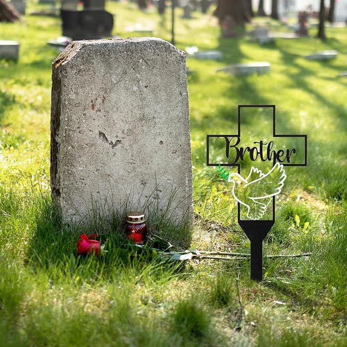 BUoonyer Garden Stake Graves Cemetery Decorations, Brother Metal Memorial Grave - Image 4