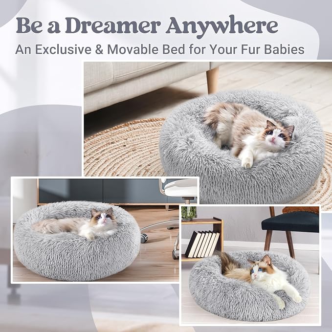 rabbitgoo Cat Beds for Indoor, 20 inches Machine Washable, Fluffy Round Pet Bed - Image 8