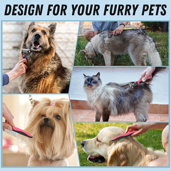 Pet Grooming Brush & Comb Combo, Cat & Dog Brush - Image 7