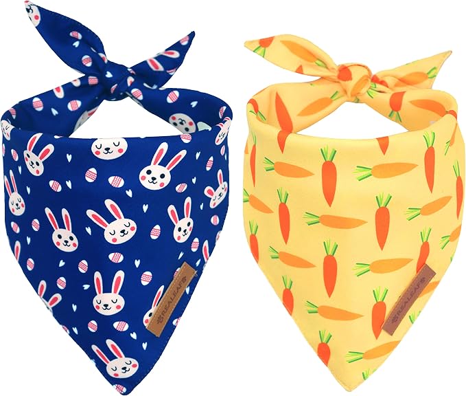 Realeaf Easter Dog Bandanas 2 Pack, Triangle Reversible Pet Scarf by Realeaf