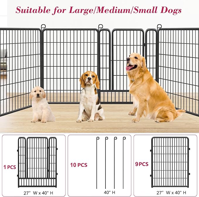 Dog Playpen Outdoor, 40 inch 10 Panels Heavy Duty Dog Fence - Image 2