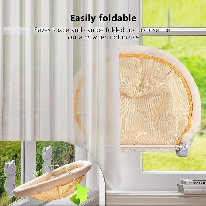 Cat Window Perch Cordless, Foldable & Stable Cat Beds- Breathable Cat Window - Image 4
