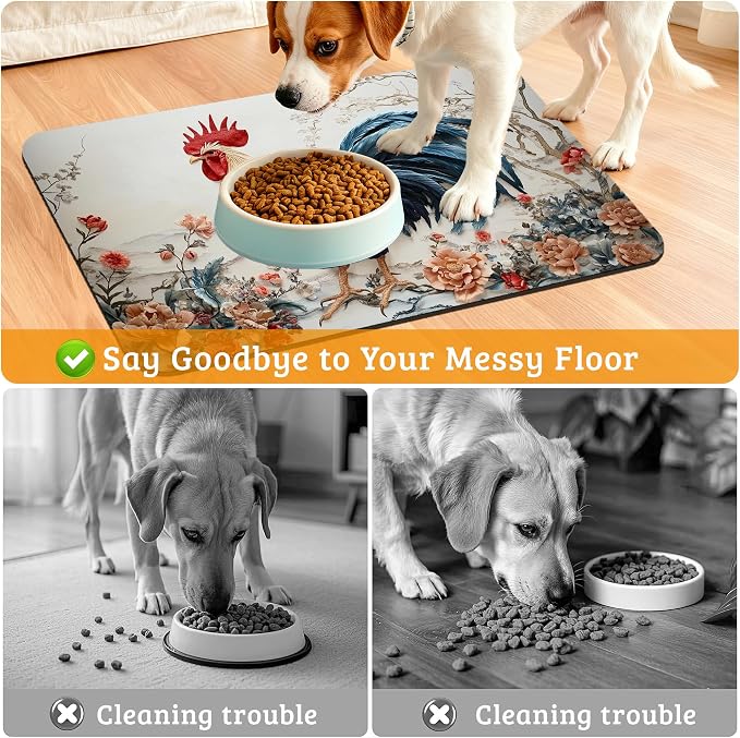 Dog Bowl Mat, Chicken Painting Pet Feeding Mat - Image 4