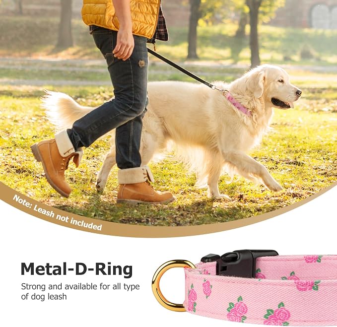 Cotton Handmade Dog Collar Cute and Distinctive Patterns Pink Rose - Image 6