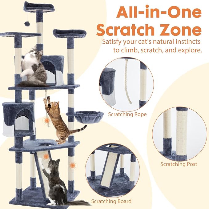 Sweetcrispy 79 inch Cat Tree Tower, Large Multi Level Cats Climbing Tower - Image 4