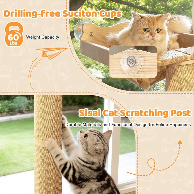54.3" Cat Window Perch with 3 Adjustable Roman Column Sisal Scratching Posts - Image 5