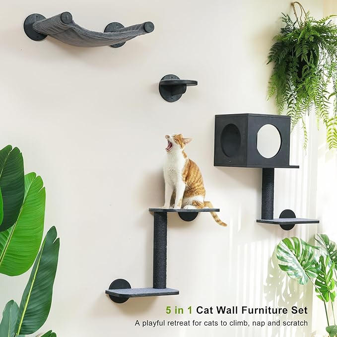 FUKUMARU Cat Wall Shelves, 5-Piece Stable Wooden Wall-Mounted Furniture Set - Image 6