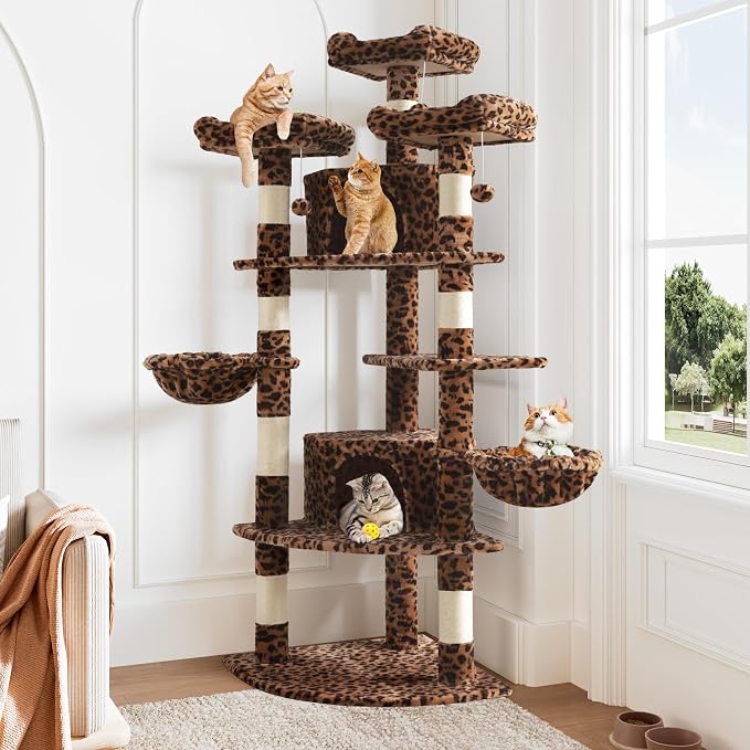 Allewie 73in Fan-Shaped Space-Saving Corner Cat Tower/Multi-Level Tall Cat Tree by Allewie
