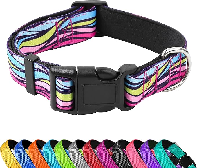 Reflective Dog Collar, Adjustable Soft Neoprene Padded Nylon Pet Collars by PWOD