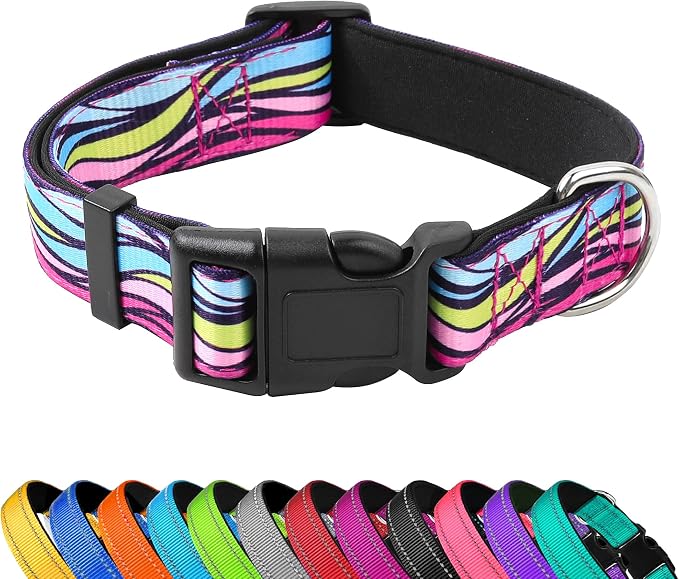 Reflective Dog Collar, Adjustable Soft Neoprene Padded Nylon Pet Collars by PWOD