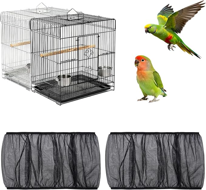 Fengek 2 Pcs Adjustable Bird Cage Cover & Seed Catcher Net by Fengek