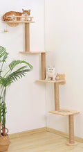 Cat Tree Wall Mounted with 4 Levels Shelves, Perching and Lounging by Caloreduce