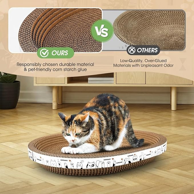 3 Pack Oval Cardboard Cat Scratcher & Lounger Bed, High-Density Cat Scratching - Image 4
