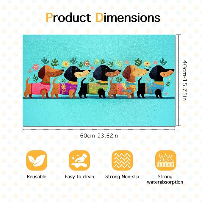 Spring Dachshund Pet Feeding Mat 24x16 Inch Cute Pet Feeding Area Mat Pet Food - Image 6