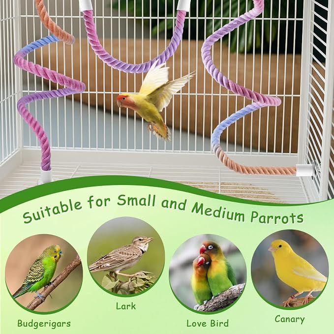 3 Pcs Bird Rope Perches Gradient Color, Bendable Parrot Bird Perch Rope Stand - Image 6