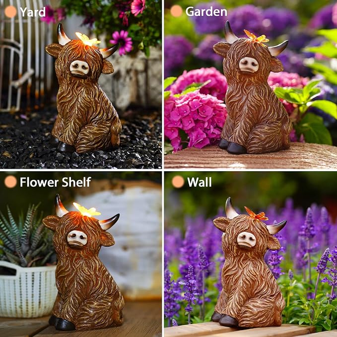 Solar Garden Statue Highland Cow Figurine – Outdoor Decoration - Image 6