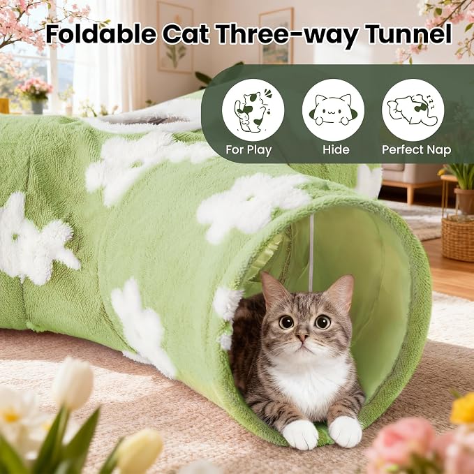 Tempcore Flannel Pet Cat Tunnel Tube Cat Toys 3 Way Collapsible, Cat Tunnels - Image 4