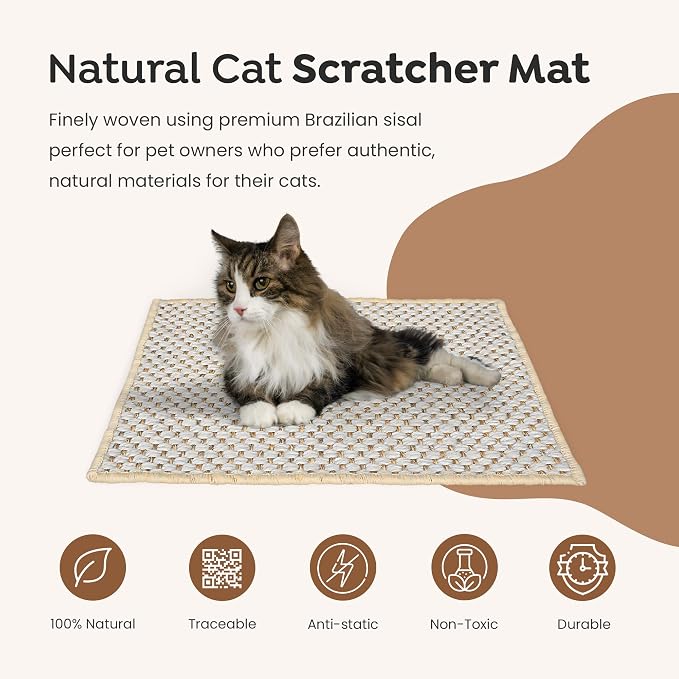 Premium Brazilian Cat Scratcher Mat – 24'' x 16'' Natural Fiber 100% Sisal - Image 2