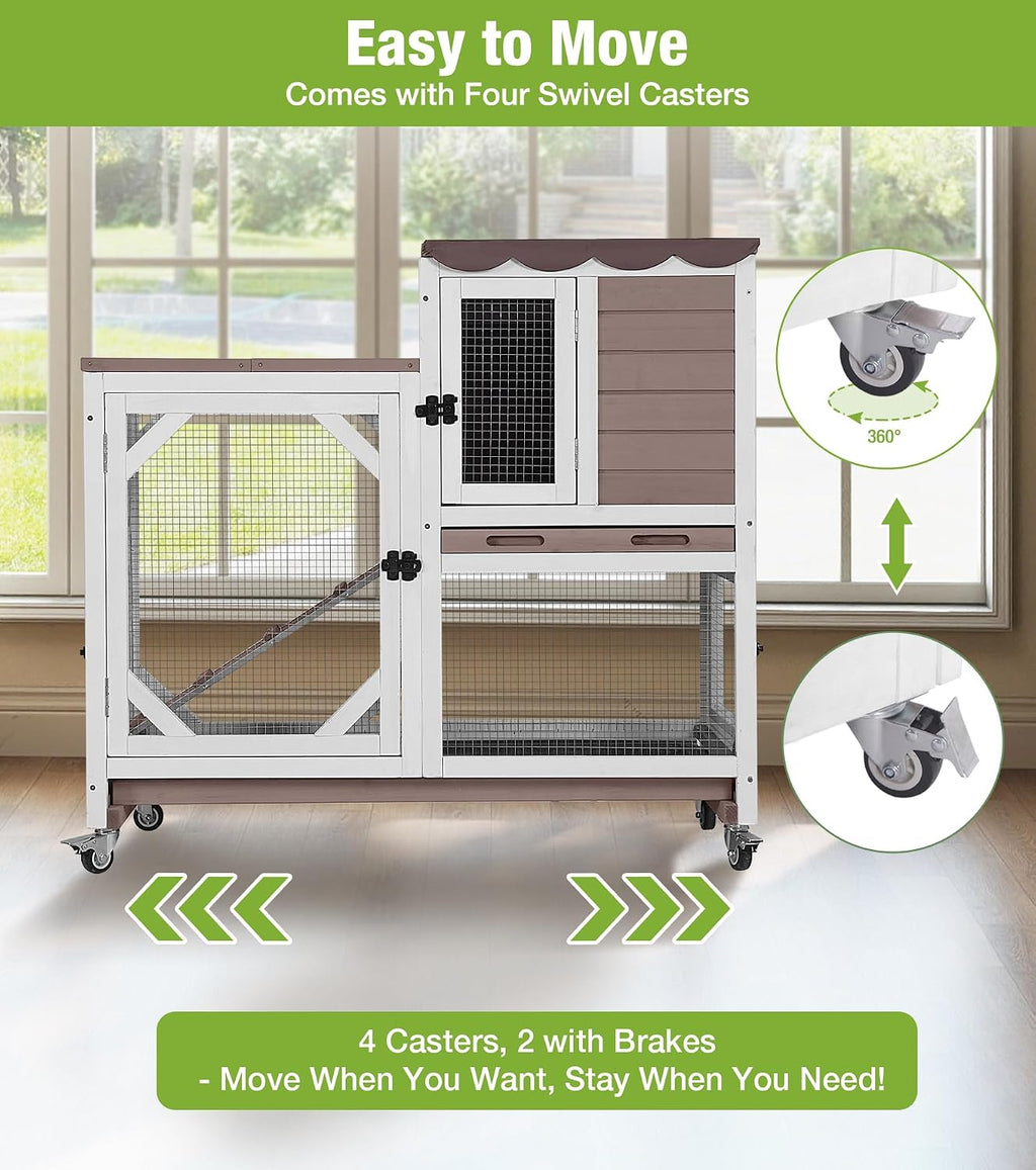 GUTINNEEN 2-Story Rabbit Cage with 4 Swivel Casters, Brown - GlobalHabitat Supply