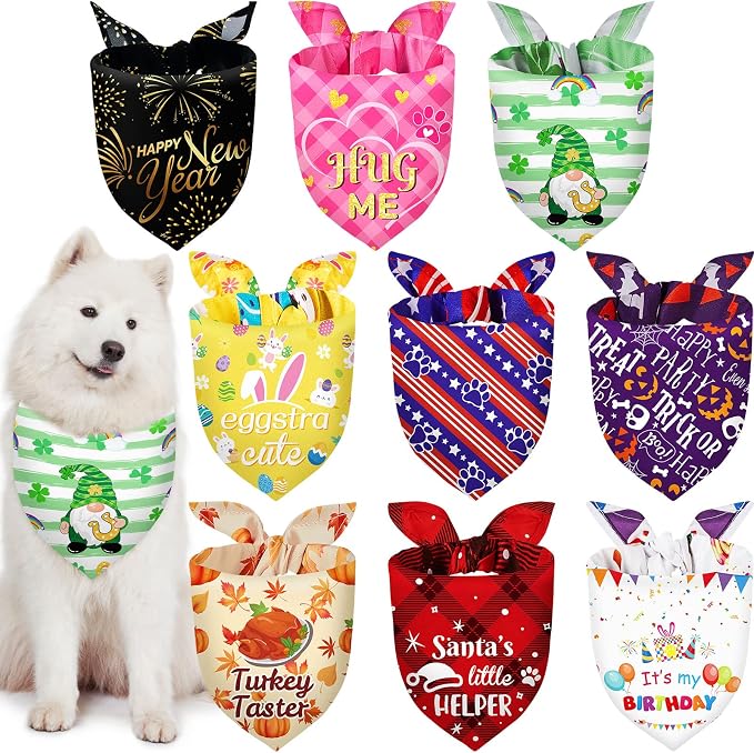 Weewooday 9 Pcs Holiday Dog Bandanas St' Patrick's Day Easter Bandanas Birthday by Weewooday
