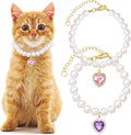 2pcs Cat Pearl Collar with Heart Pendant, Cute Pearl Pet Necklace in Small by Unknown