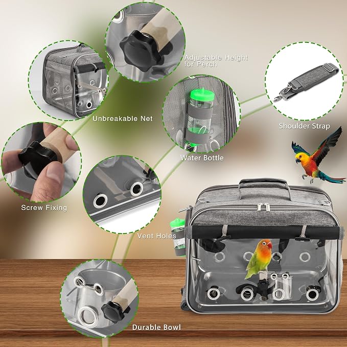 Suertree Bird Carrier Airline Approved, Bird Travel Cage - Image 3