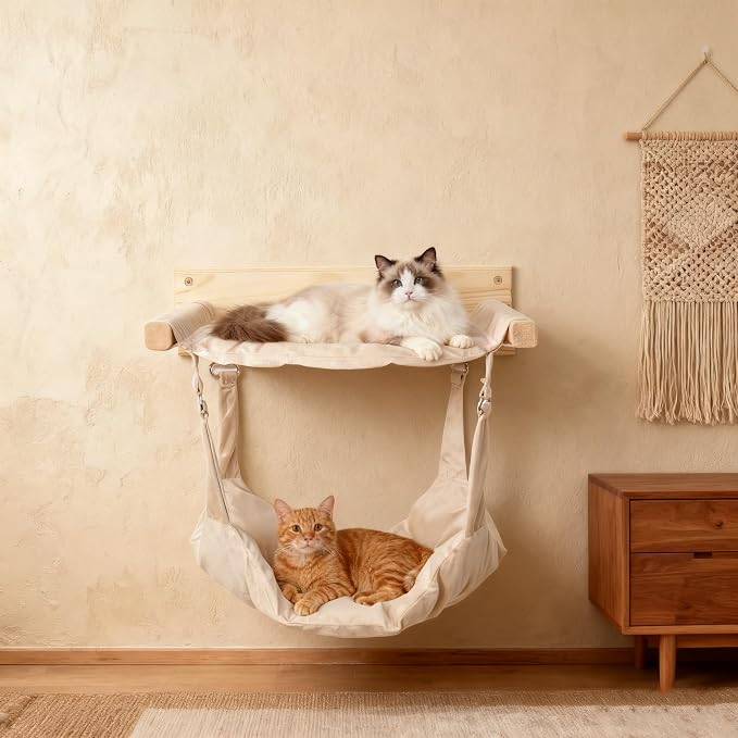 JSPYFITS Wooden Cat Wall Hammock, 18.9 x 12.6 Inch Double Layer Cat Furniture - Image 8