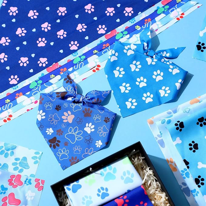 50 Pcs Blue Paw Print Dog Bandanas Bulk Animal Footprint Bandanas - Image 5