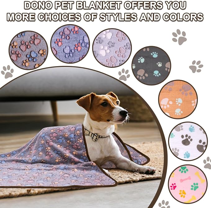 Dono 1 Pack 3 Dog Blankets for Small Dogs, Soft Fluffy Paw Print Pattern Fleece - Image 6