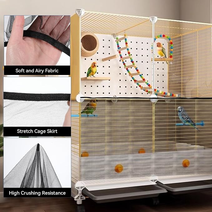 2PCS Bird Cage Cover, Bird Cage Seed Catcher, Birdcage Cover Skirt, Airy Nylon - Image 3