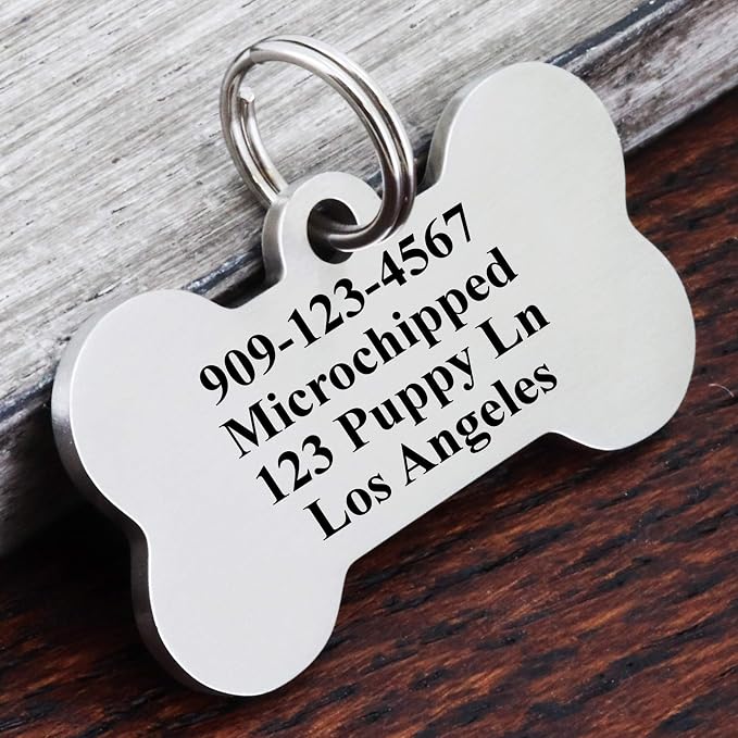 Ultra Joys Custom Personalized Dog ID Tag, Brushed Stainless Steel Bone Dog Tag - Image 3