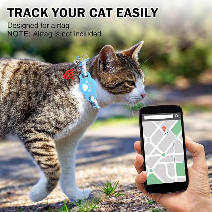 Airtag Cat Collar Breakaway, Cute GPS Cat Tracker Collars - Image 2