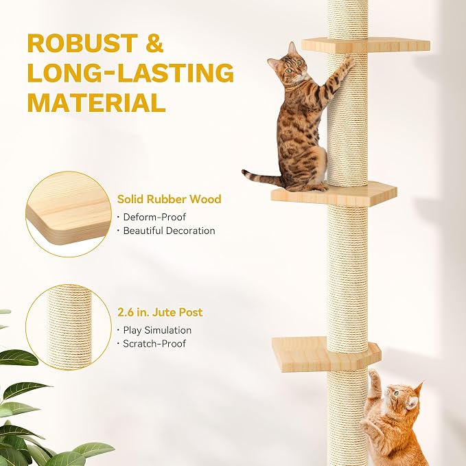 DWVO Solid Wood Cat Wall Shelves and Perches, Tall Floor to Ceiling Cat Tower w - Image 5
