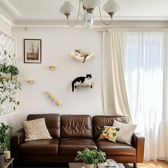 FUKUMARU Cat Wall Hammock with Two Steps Set, Modern Cat Climbing Shelves - Image 2