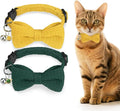 Cat Collar Breakaway with Bells, Soft Cotton Green Cat Bowtie Collar by DILLYBUD