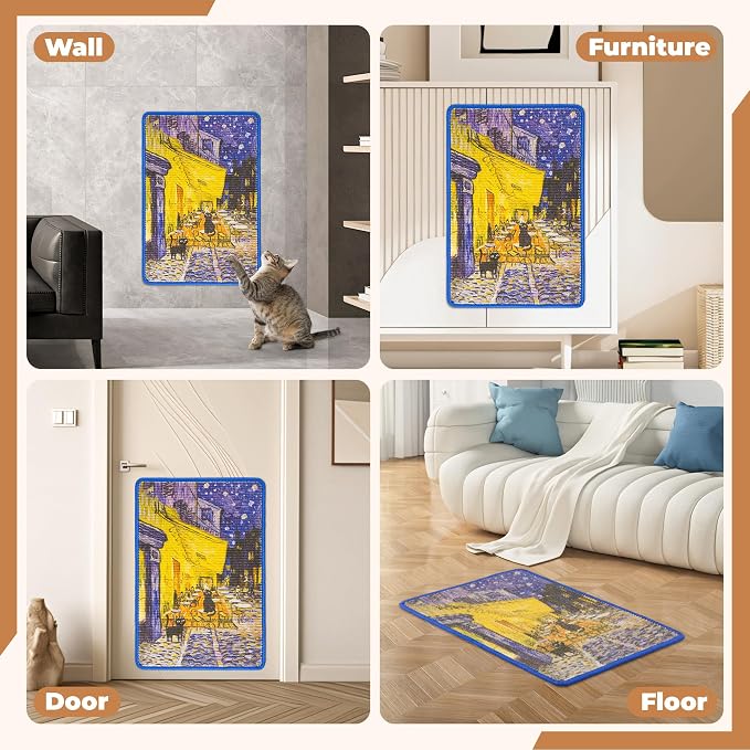 Sisal Cat Scratcher Mat, Cat Wall Scratcher - Image 2