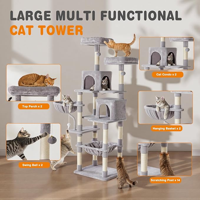 DUMOS Tall 71 inch Cat Tree Tower, Large Multi Level Cat Climbing Tower - Image 4