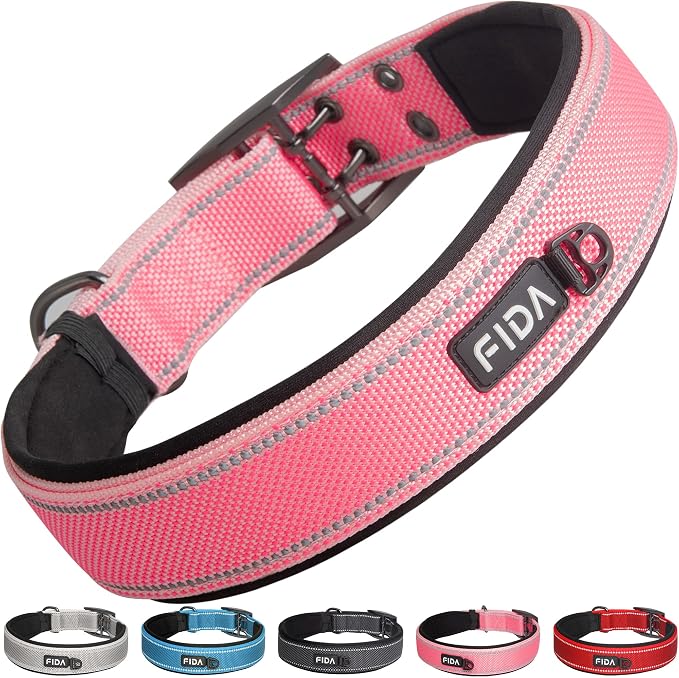 Fida Heavy Duty Dog Collar 1.5” Width, Ultra Soft Neoprene Padded, Adjustable by Fida