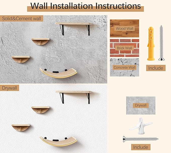 Wood Cat Wall Shelves with Sisal Cats Window Perch, Wall Mounted 4-Piece Cat - Image 8