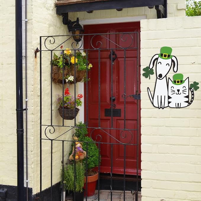 Fiwochic St Patrick's Dogs Cat Decorations Metal Shamrock Wall Art Irish Pet - Image 5