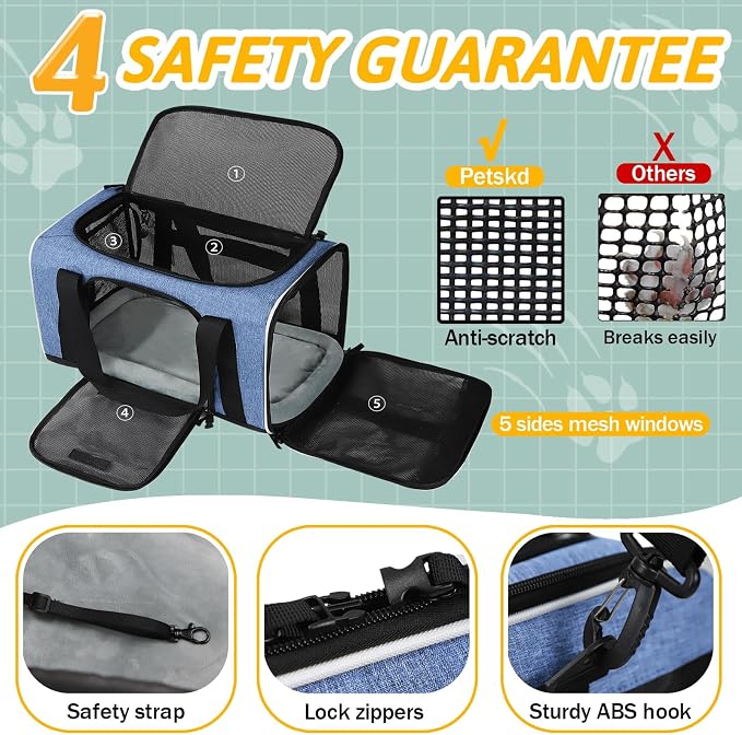 Petskd Pet Carrier 17x11x9.5 Alaska Airline Approved, Pet Travel Carrier Bag - Image 5